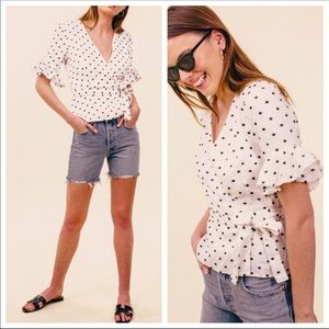 WAYF Kaitlyn Ruffle Sleeve Polkadot Wrap Top